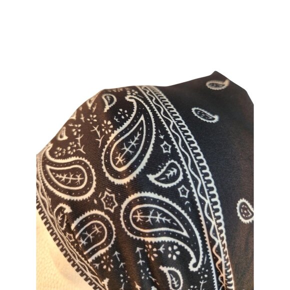Black Paisley Knit Headwrap Hairband Soft Stretchy Headband  Unisex Sweatband - Picture 6 of 6